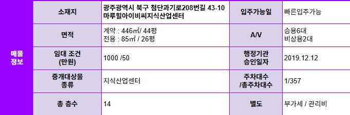 ✅광주 사무실 임대 전용 26평   1000 / 50